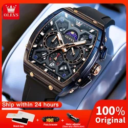 OLEVS 2942 New Mens Watch Original Quartz Watch Hollow Out Watches Waterproof Luminous Watches For Men Moon Phase Silicone Strap