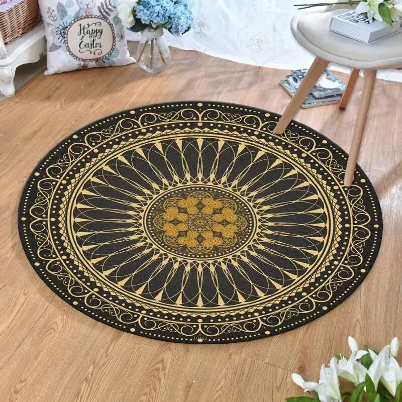 Printed Boho Style Round Crystal Velvet Carpet Floor Mat Living Room Bedroom Coffee Table Hanging Basket Mat