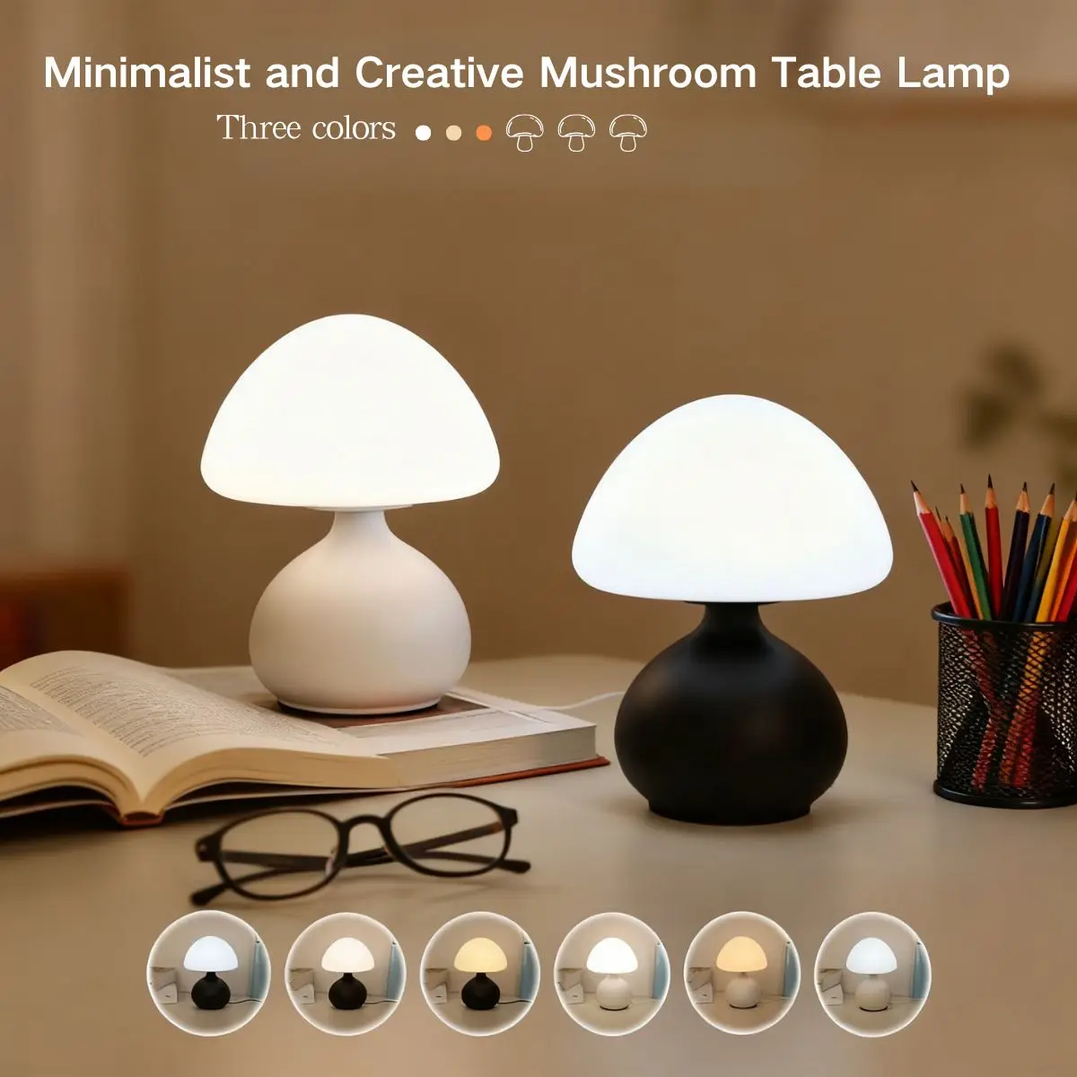 Lâmpada de Mesa LED em Forma de Cogumelo com Controle de Três Cores, Ideal para Decoração de Quarto/Escritório/Cafeteria, Luz Noturna