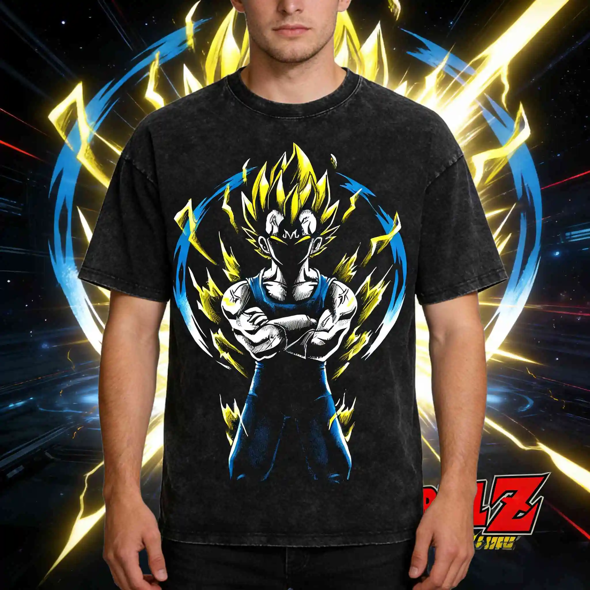 2026 Sommer Dragon Ball Super Saiyajin Vegeta Vintage Anime T-Shirt Herren Reine Baumwolle Gewaschene T-Shirts Lässige Lockere Sport-Alltags-Kurzarmshirts