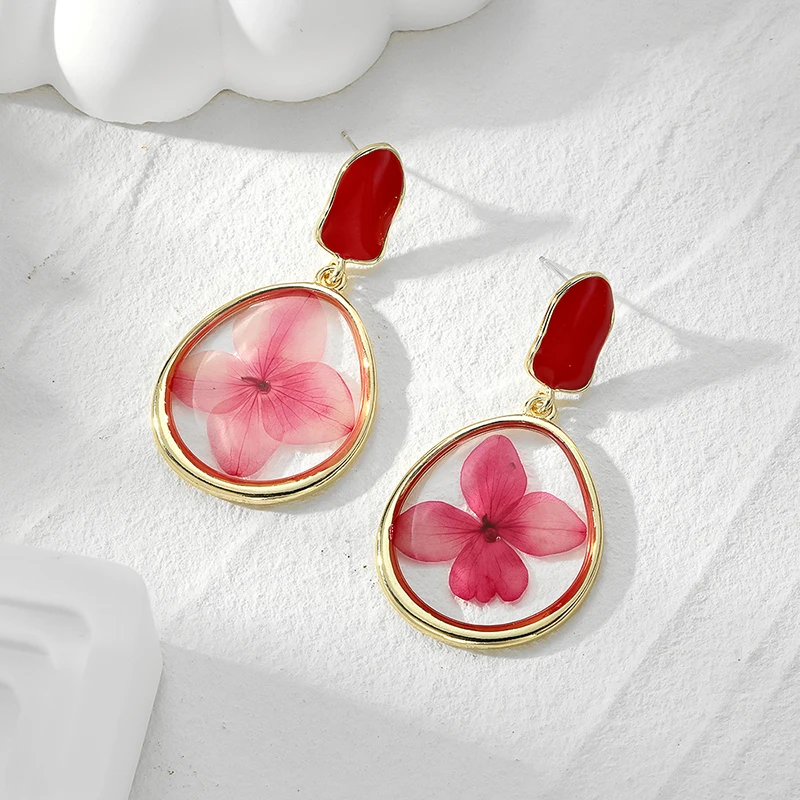 Boucles d'Oreilles en Forme de Goutte d'Eau Colorée pour Femme, Fleur vaccée, Unique, Éternelle, Naturelle, Bijoux Floraux, pour ixde Mariage