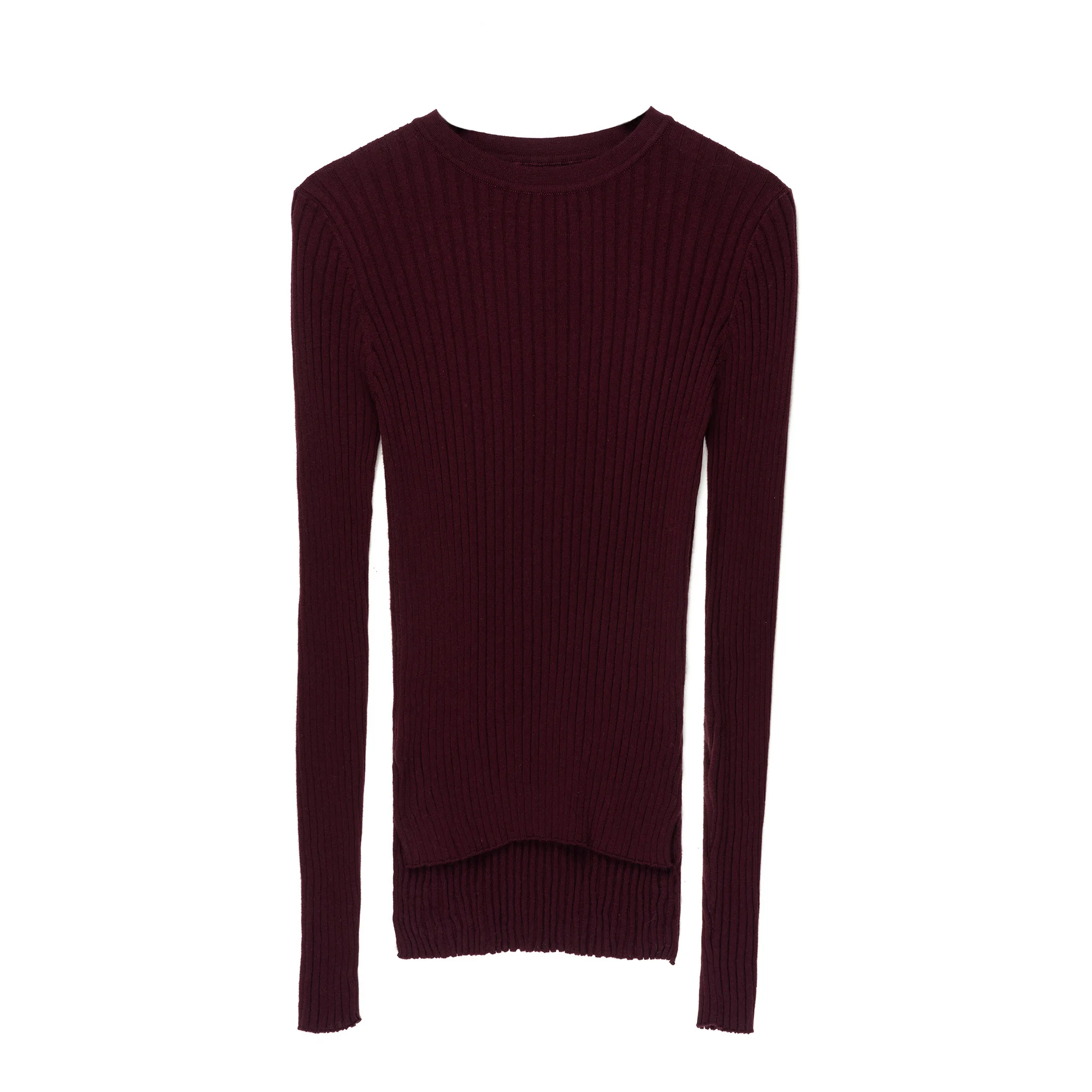 Lightweight Cropped Cotton Ribbed Sweater Women Slits Side Knitted Tops