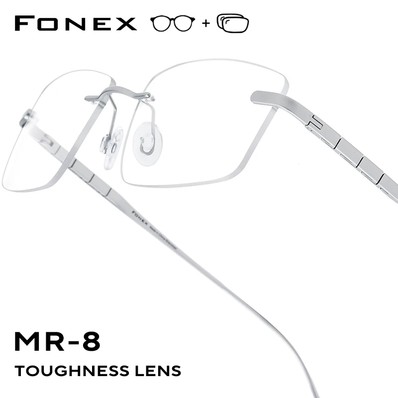FONEX Progressive Prescription Glasses Custom Myopia Optical Lenses Eyewear Men Rimless Eyeglasses Women Titanium Frames 8555