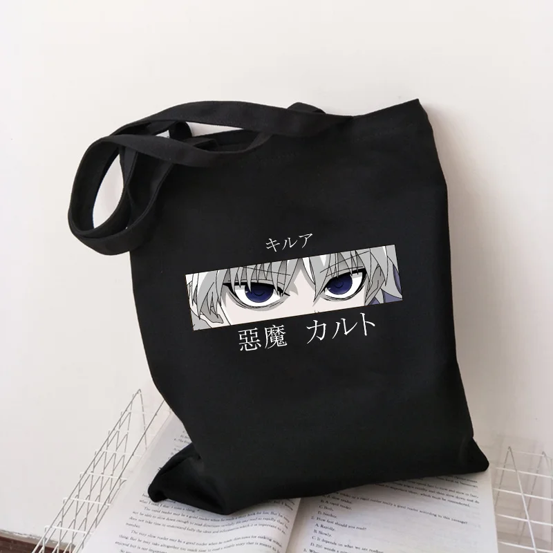 Japanese Hunter X Hunter Kurapika Anime Canvas Bag Shopper Bag Cartoon Letter Print Large Capacity Punk Vintage Shoulder Bags