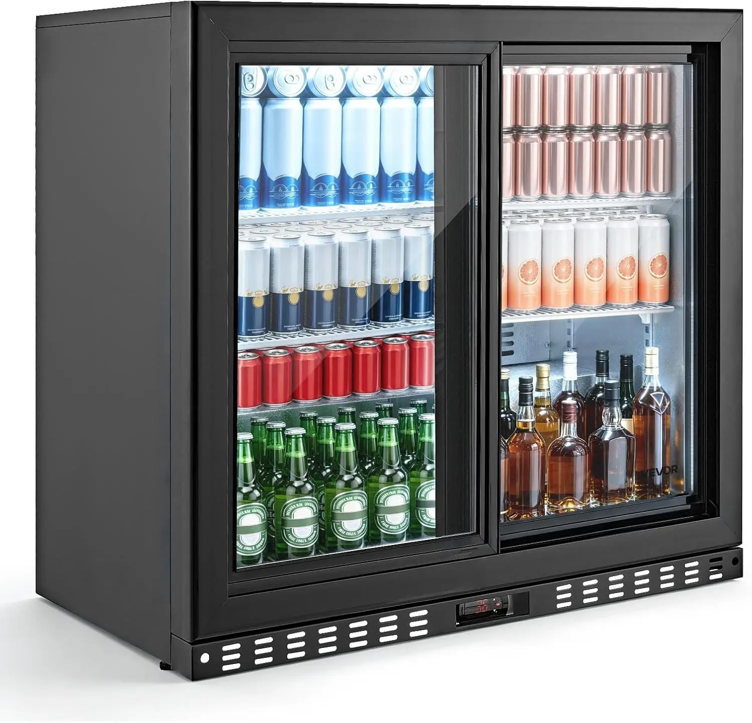 Back Bar Cooler, 7.4 Cu. Ft Commercial Beverage Refrigerator, Under Counter Bar Fridge with 2 Sliding Doors, LED Lighting, Adjus