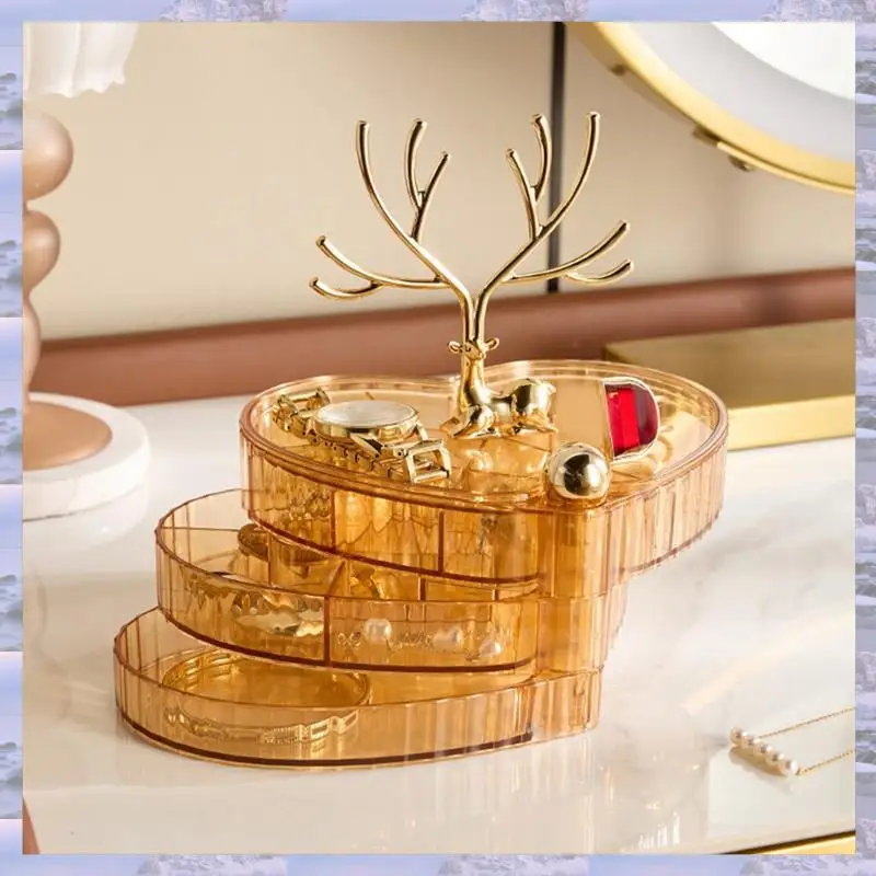 

Jewelry Boxes & Organizers, 3-Layer Rotating Jewelry Tray Case, Long Antlers For Rings, Jewelry Storage Box Easy Install ,B