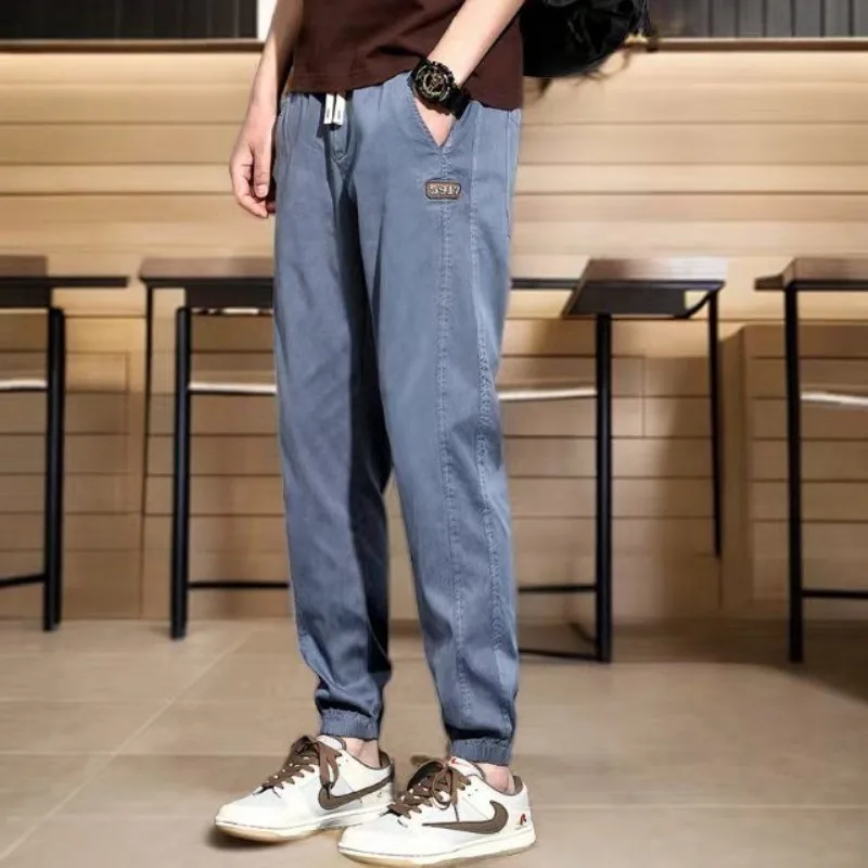 Mens Elastic Waist Drawstring Casual Jogger Pants With Label