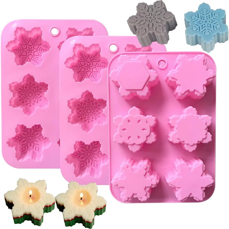 

J1UL1N, 3 упаковки, рождественские снежинки, силиконовые формы для мыла для свечей для DIY, рождественские праздничные вечерние принадлежности для украшения ручной работы
