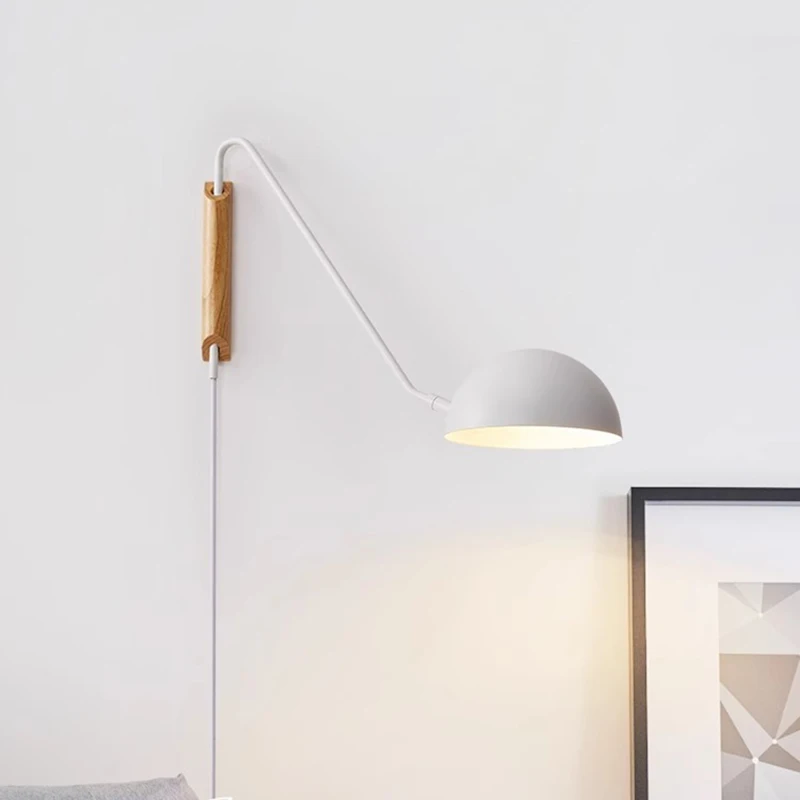 

Japanese Style Long Pole Rocker Arm Wall Lamps Rotatable Long Arm Reading Light Living Room Study Bedroom Bedside Wall Lights