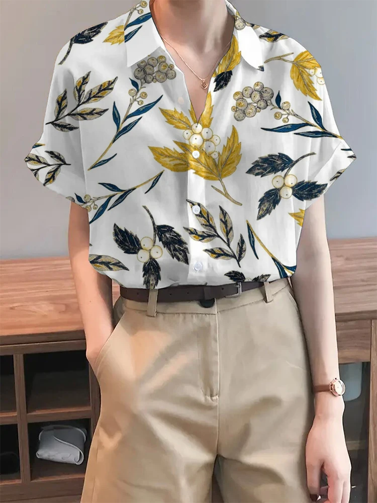 

Women's Sumer Clothes Blouse Short Sleeve Tops Crisp Casual Floral Print Women's Shirts Fashion Women 2024 Shirts And Blouses