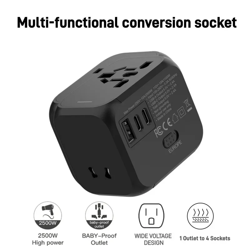 Universal Travel Adapter 176N All in One International Plug Adaptor for US UK EU AU with Fast Charging Wall Charger for Travel