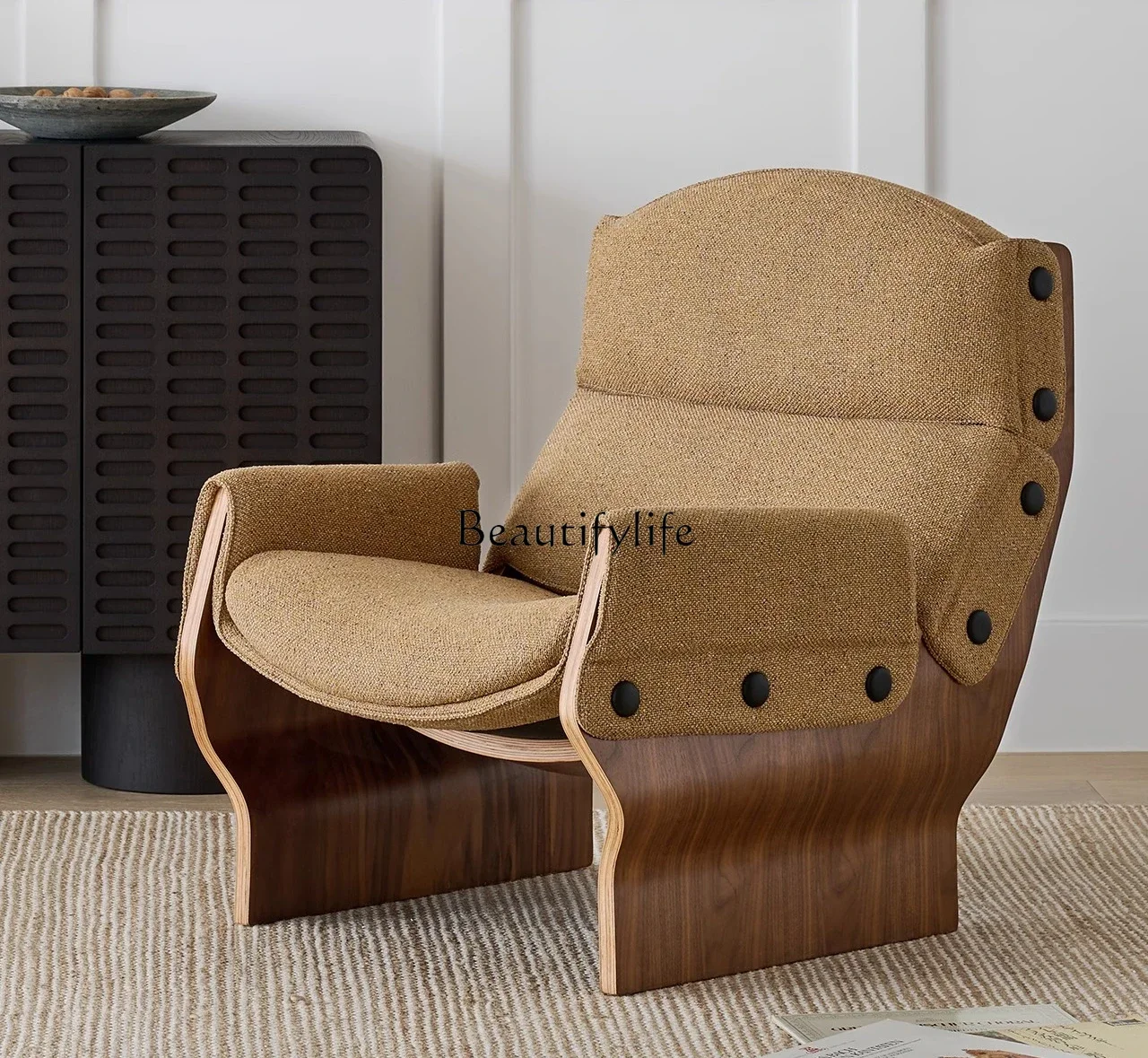 

Retro style living room solid wood creative single lazy sofa chair