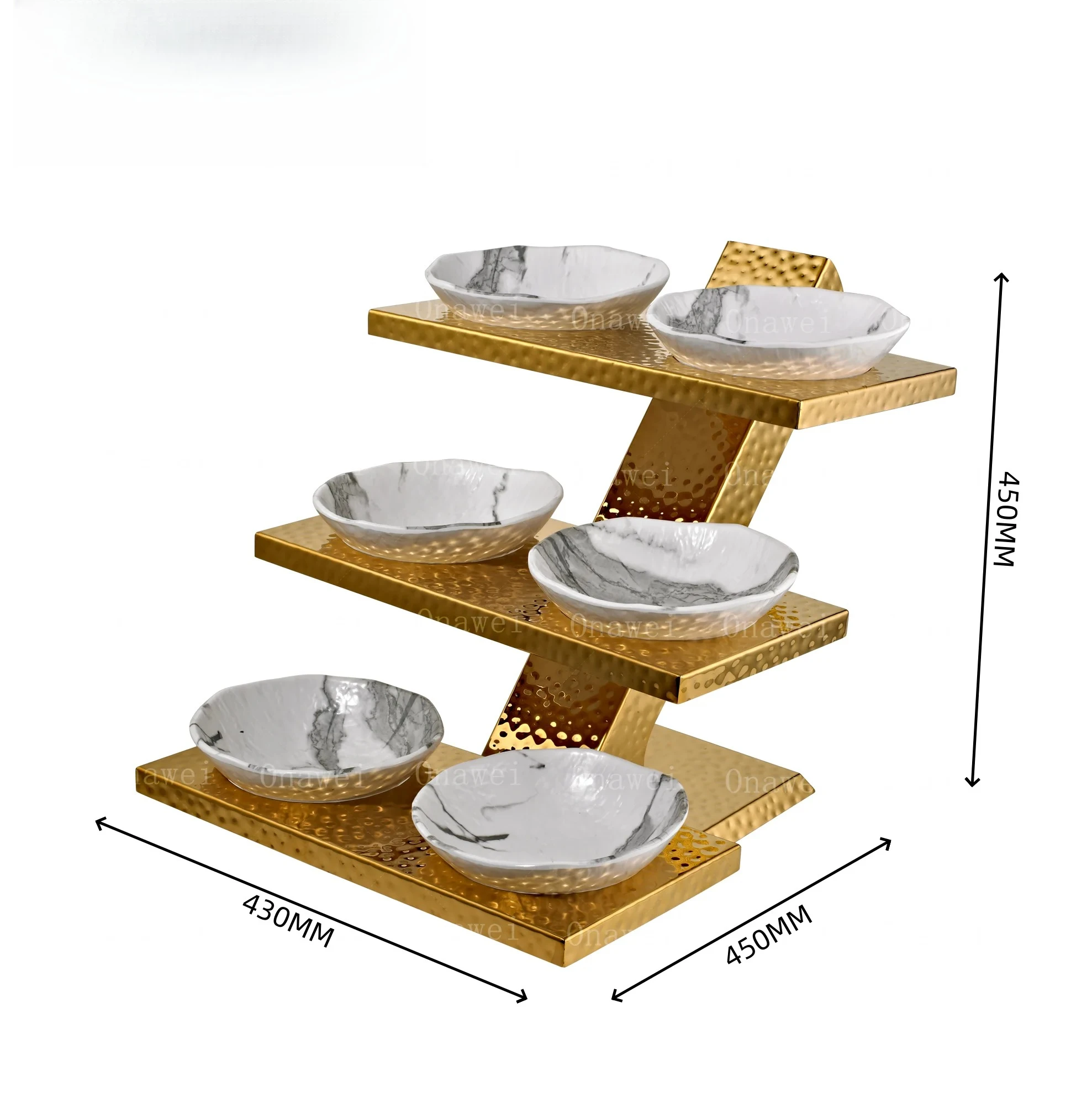 Onawei Multi-Tier Buffet Display Stand, Marble Stainless Steel Hammered Food Container for Hotel Restaurant