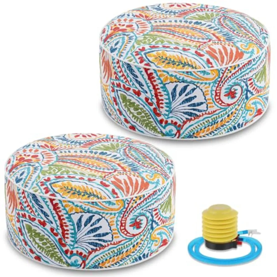 

2 Pack Inflatable Outdoor Ottoman Pouf Waterproof Round Footrest with Handle D21 x H9 Inch Indoor Outdoor Portable Footstool Po