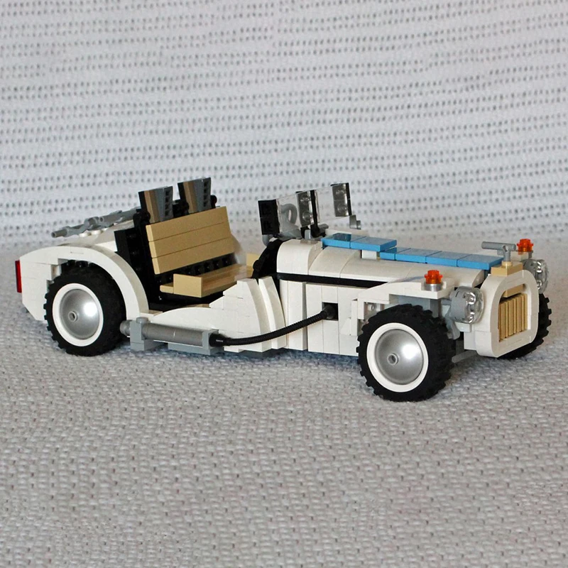 Bricklink-MOC Technical Car Building Blocks para Crianças, Roadster Criativo, Branco e Azul, Conjuntos de Veículos Vintage, Brinquedos Presente de Natal