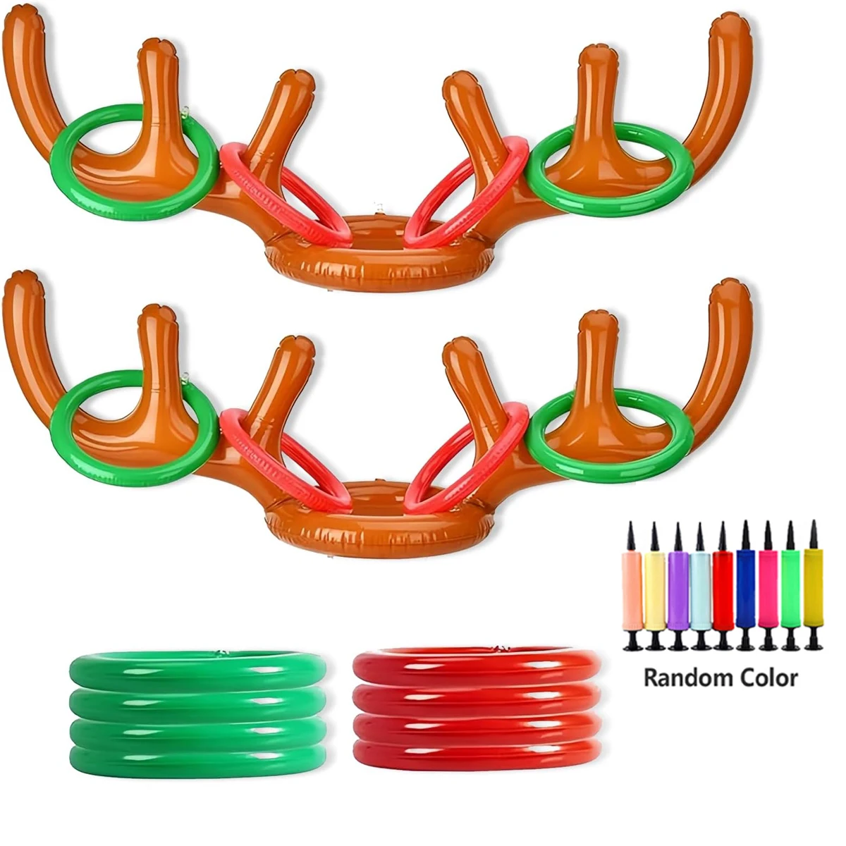 

2 Sets of Inflatable Reindeer Antler Ring Toss Games + 1 Pump, Suitable for Family Gatherings, Christmas Games, Adult Christmas Party Antler Hats, Family Games