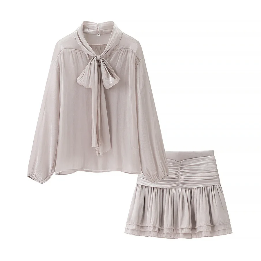 Zekye INS moda camisa de manga larga conjunto de Falda corta de cintura alta conjunto a juego nuevos productos lanzamientos en conjuntos vestido de mujer