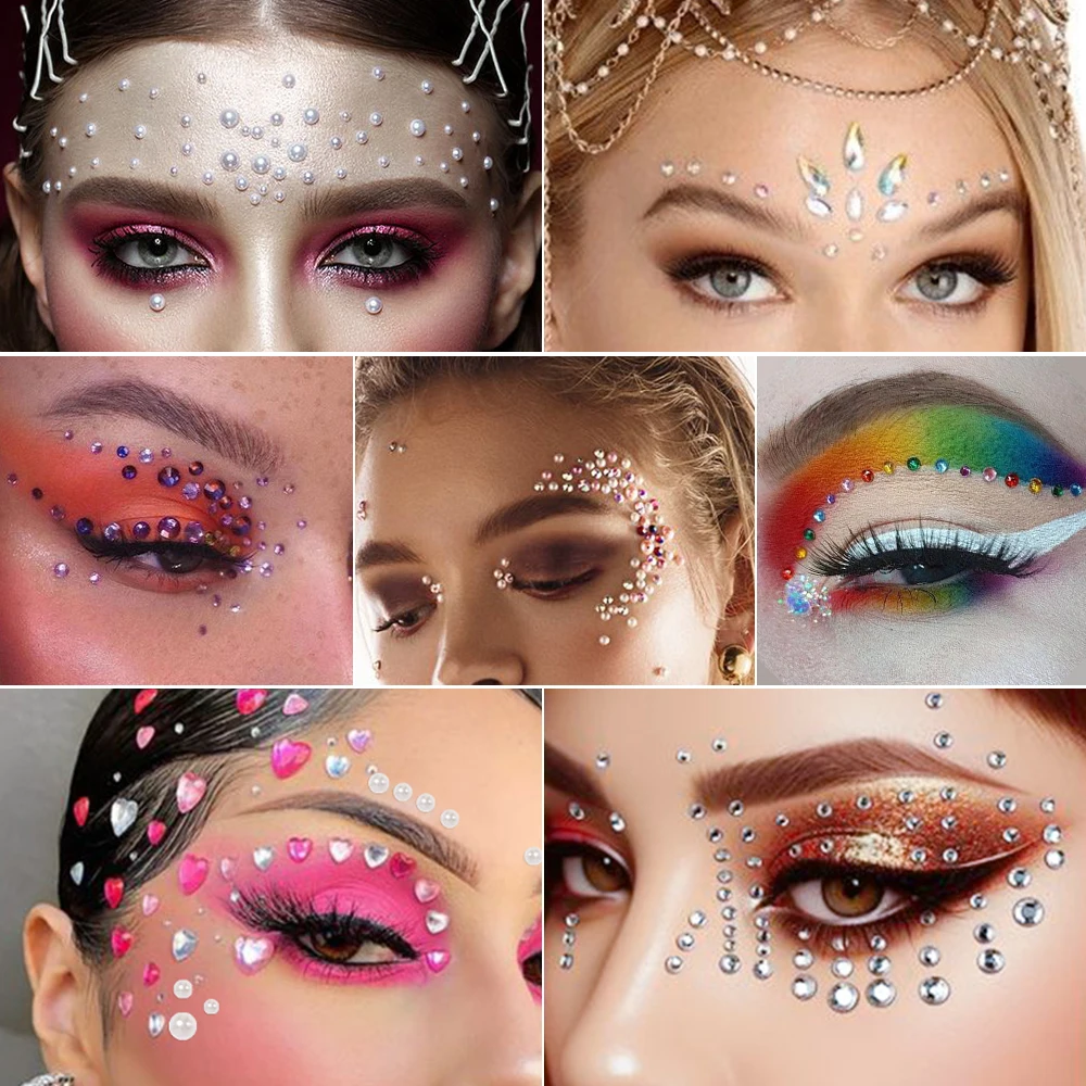 1Sheet Disposable Tattoo Stickers Face Jewelry Color Crystal Diamond Eyes Face Body Waterproof Makeup Decor Rhinestone for Grils