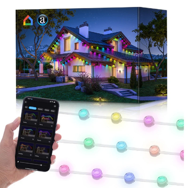 100ft luzes exteriores permanentes rgb 72 led luz da corda ao ar livre remoto & tuya app controle à prova dwaterproof água led beirais decoração do