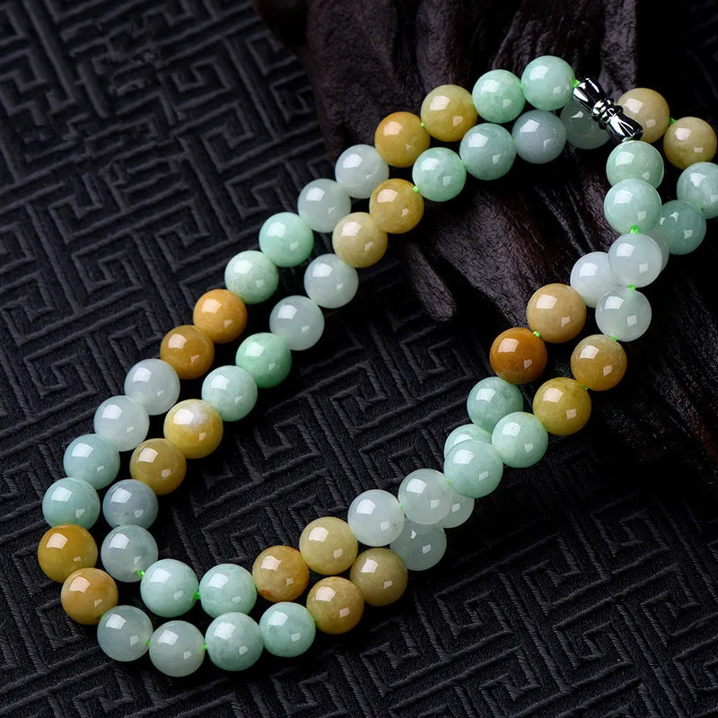 

Genuine Myanmar Jadeite Round Bead Necklace Women Healing Gemstone Fine Jewelry Natural Burma Tricolor Jade Beaded Necklaces