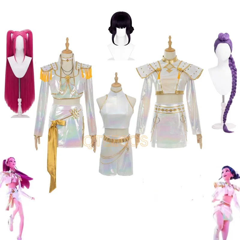 

Новый костюм для косплея «Охотники на демонов» KPop Rumi Mira Zoey, белый поющий костюм из искусственной кожи, женский карнавальный наряд на Хэллоуин