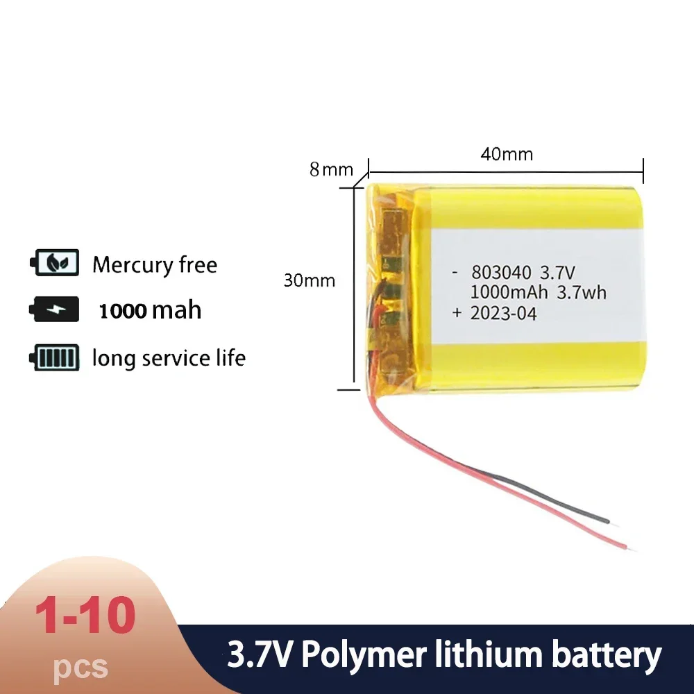 1/10pcs 3.7V 1000mAh 803040 Polymer Lithium Lipo Li-ion Battery For PSP GamePad Radio Navigator Bluetooth Speaker Radio MP345