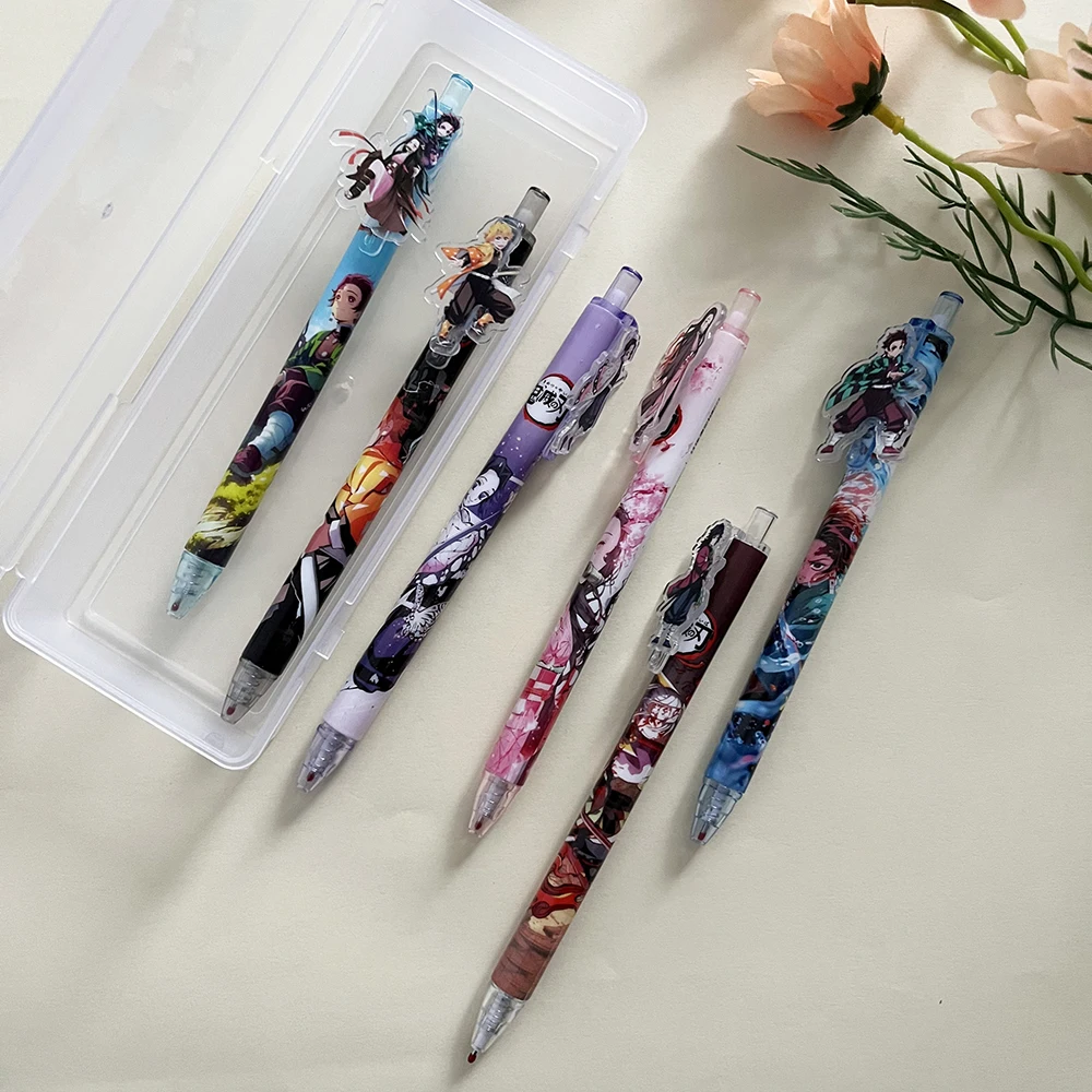 6Pcs/Set Demon Slayer Gel Pens Anime Cartoon Kimetsu No Yaiba Kamado Tanjirou Nezuko 0.5mm Black Ink School & Office Supplies