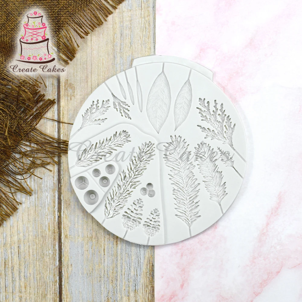 Pine Leaf Silicone Fondant Mold Christmas Tree Cake Decorating Silicone Soap Moulds Cupcake Decorations Bakeware