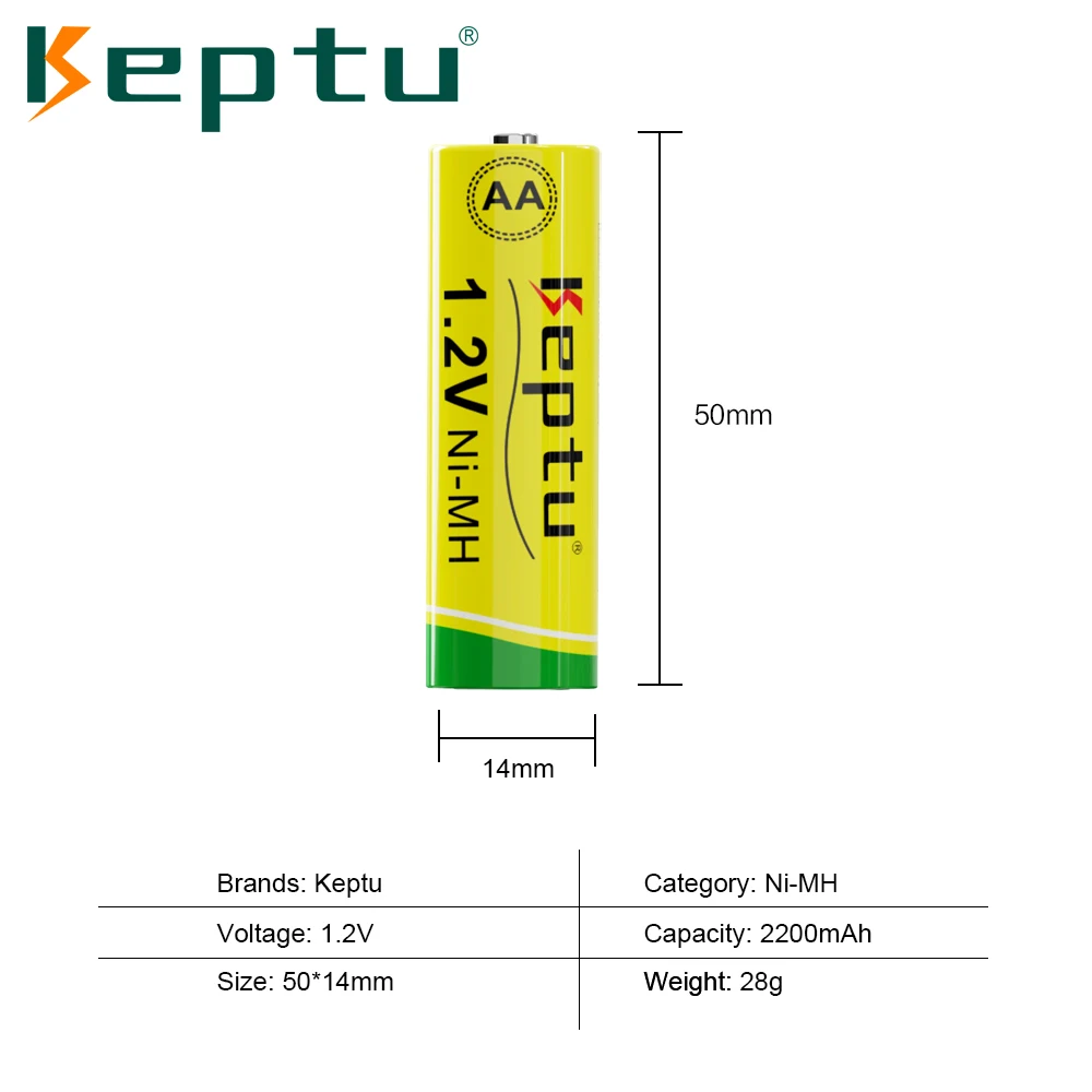 KEPTU 2200 mAh AA Rechargeable Battery 1.2V NIMH 2A AA Pre-charged LSD Batteries for clock microphone toys and Battery box