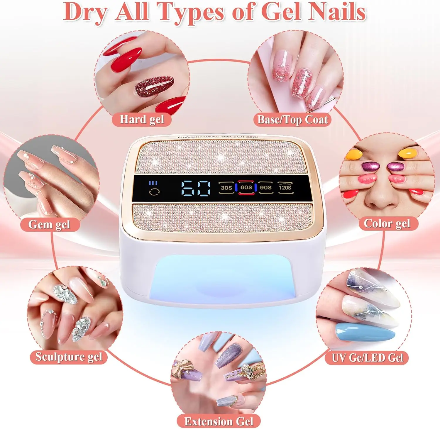 コードレスUV LEDネイルランプ168W、4つのタイマーとLCDディスプレイ付きポータブルネイルドライヤー