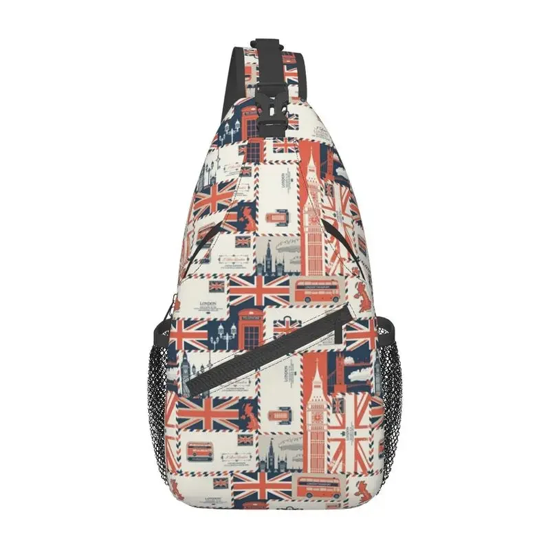 United Kingdom Flag Collage Sling Chest Bag UK London British Pattern Crossbody Shoulder Backpack for Men Travel Hiking Daypack