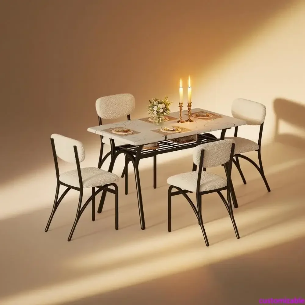 

Обеденный набор из 5 предметов на 4 персоны, современный кухонный стол с 4 стульями из ткани букле, прямоугольный обеденный стол