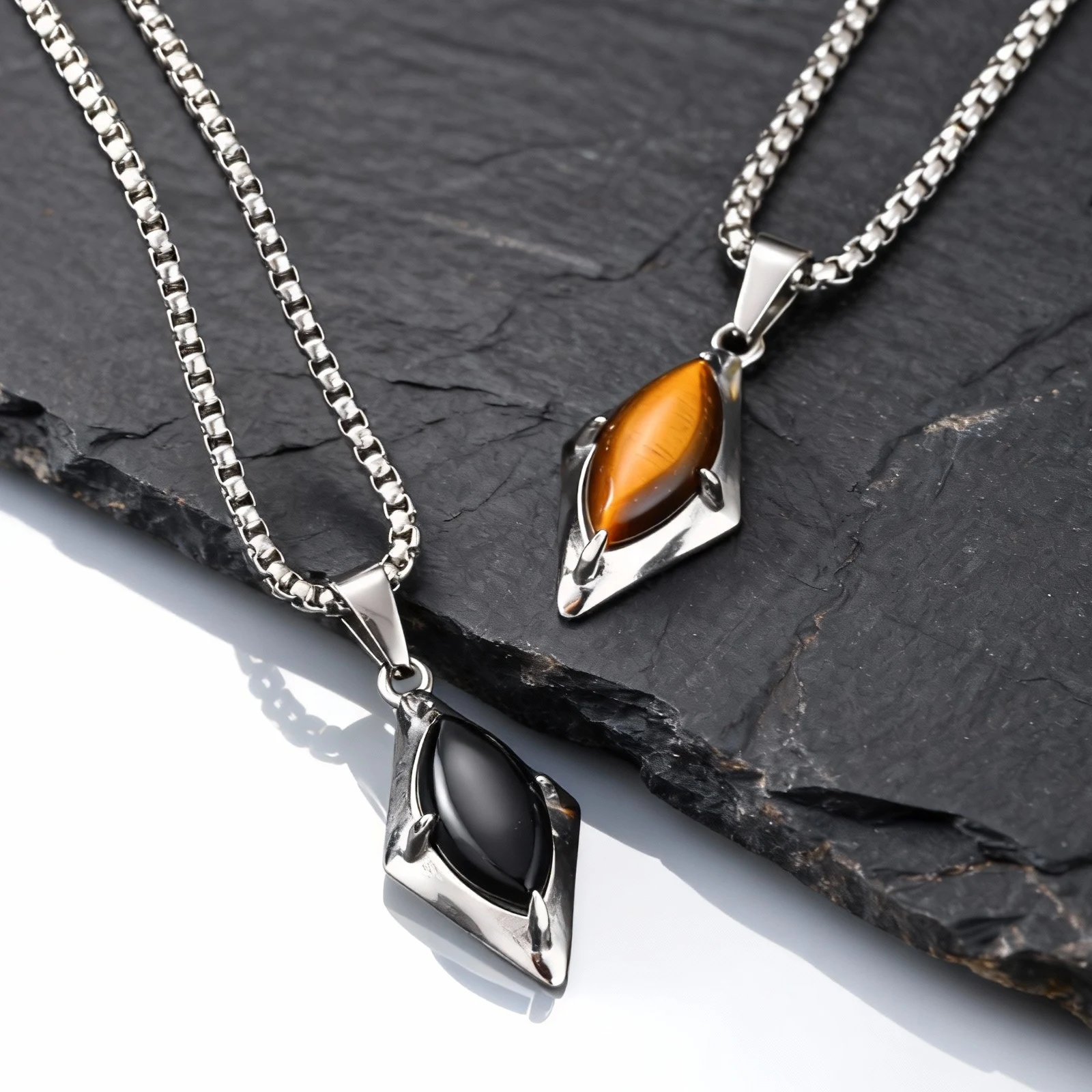 Trendige Geometrie-Halskette für Männer, hochwertige Edelstahl-Naturstein-Anhänger-Halskette, Geburtstagsgeschenk für Ehemann, Vater, ihn – Detail 1