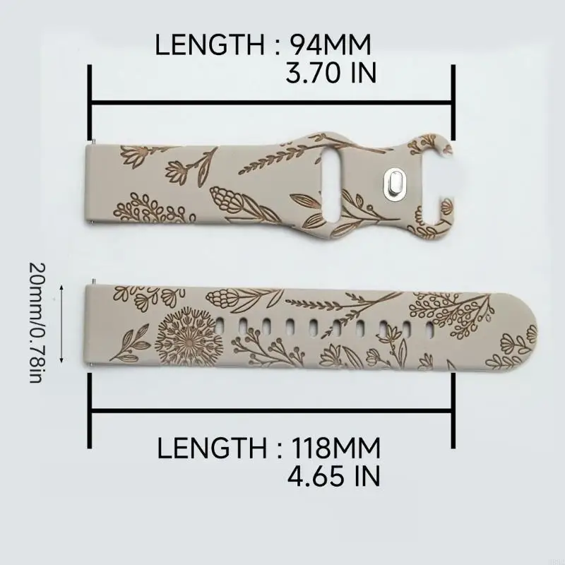 

H052 Engraved Silicone Watchband 20mm Width Dandelions Design Smartwatch Straps