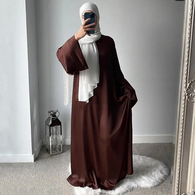 Satin Abaya Dubai Turkey Muslim Fashion Hijab Dress Plain Closed Abayas for Women African Islam Modest Clothing Kaftan Ramadan