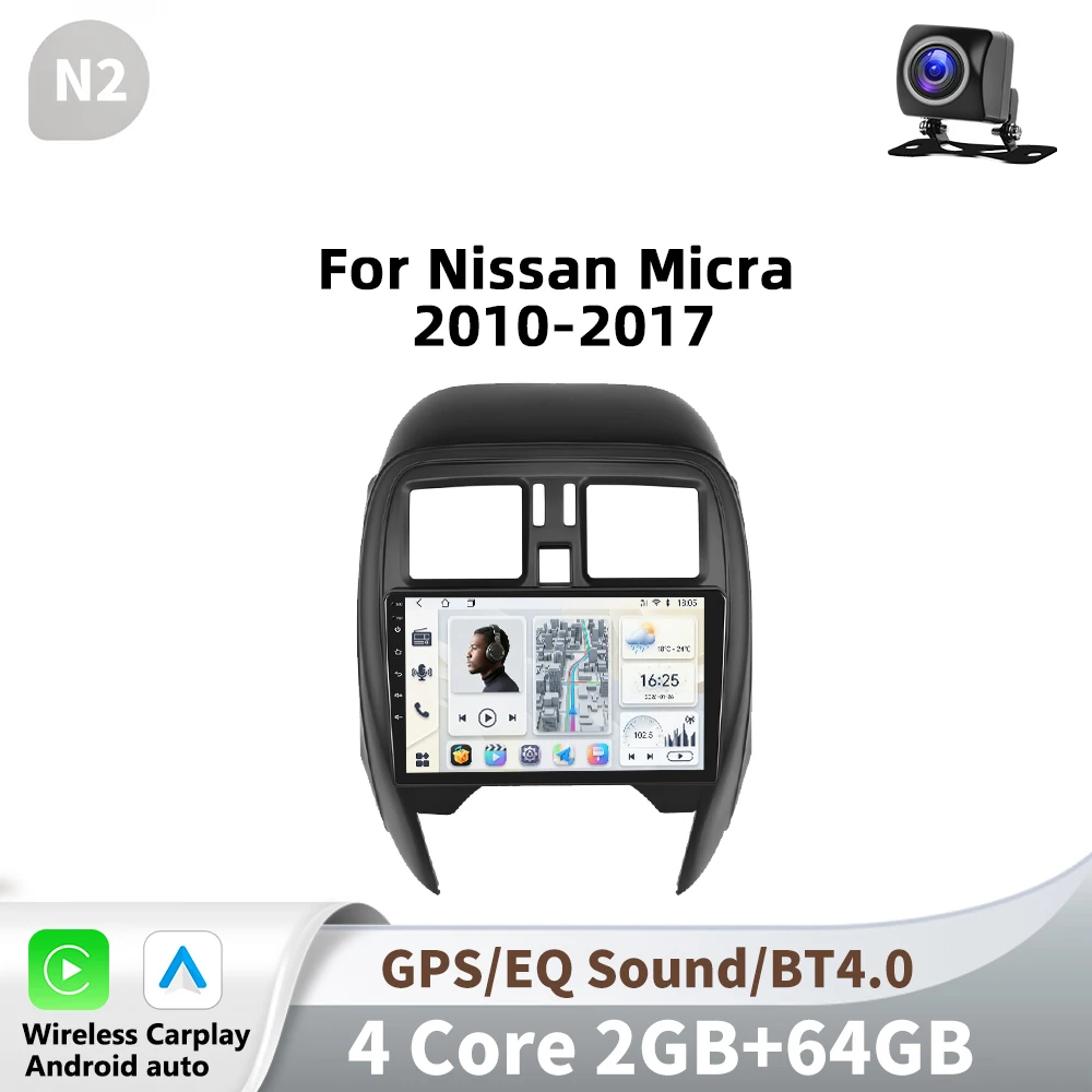 Podofo 9 inch Android autoradio voor Nissan Micca 2010-2017 met multimediaspeler, GPS-navigatie, 2din en Bluetooth