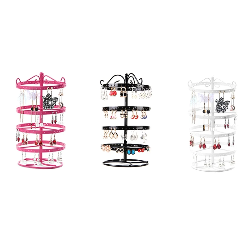 Цельная четырехэтажная вращающаяся стойка для ювелирных изделий из кованого железа, стойка для ювелирных изделий, серьги, браслет, стеллаж для выставки товаров, белый цвет
