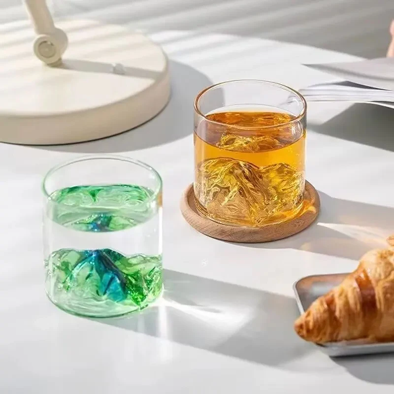 Creative Whiskey Glass 180ml/320ml Iceberg Cup Multiple Colored Glass Cups Mountain View Mug High End Coffee Cup Water Bottle
