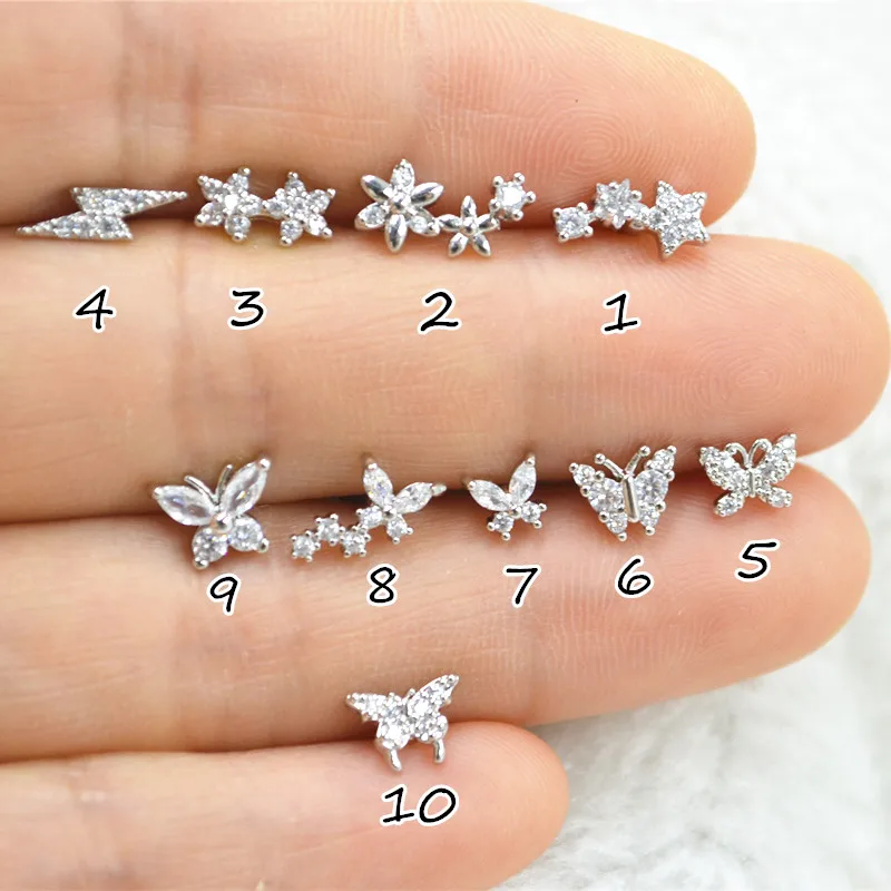 

50pcs Star Flower Butterfly CZ Ear Helix Bar Cartilage Earring Tragus Ring Earring Ear Studs Nice Design Body Piercing Jewelry