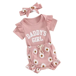 Daddys-ropa de bebé para niña recién nacida, pelele acanalado con letras, pantalones cortos de margaritas, diadema, 0, 3, 6, 12 y 18 meses