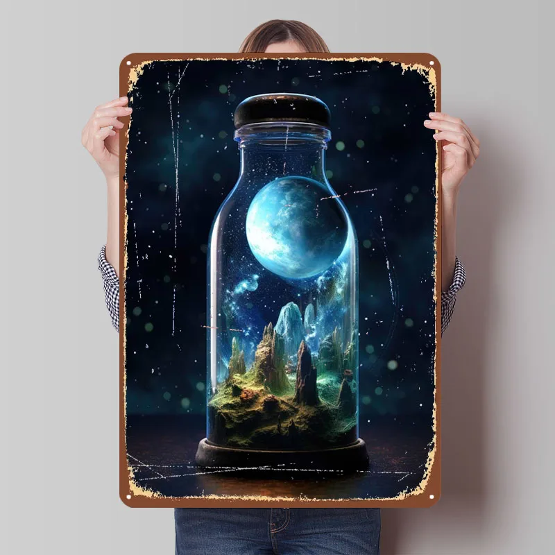 غالاكسي في زجاجة زجاجية علامات معدنية معركة الفضاء ملصق لوحات مخصصة صفيح تسجيل ل جدار الفن الديكور فن الجداريات الرجعية #1