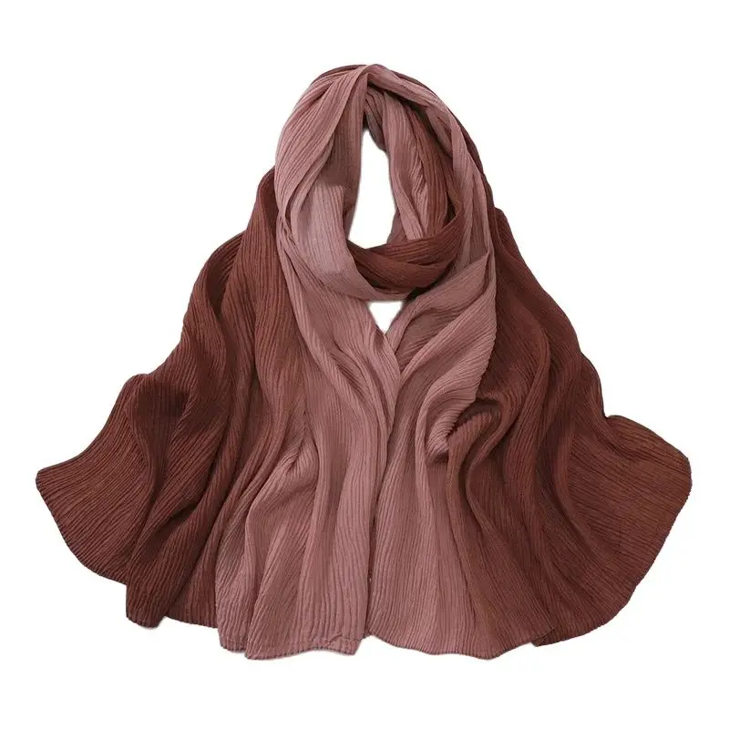 Plain Ombre Gradient Polyester Scarf Wrinkle Pleated Shawls and Wraps Autumn Echarpe Pashmina Bufandas Muslim Sjaal 180*70Cm