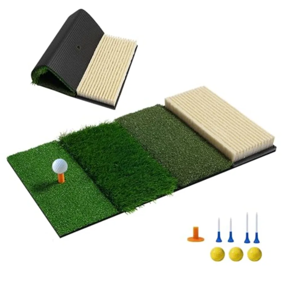 

Golf Hitting Mat, 4-in-1 Golf Mat with Fairway/Rough/Tee Turf and Bunker, Golf Simulator Practice Mat, Indoor/Outdoor Foldable