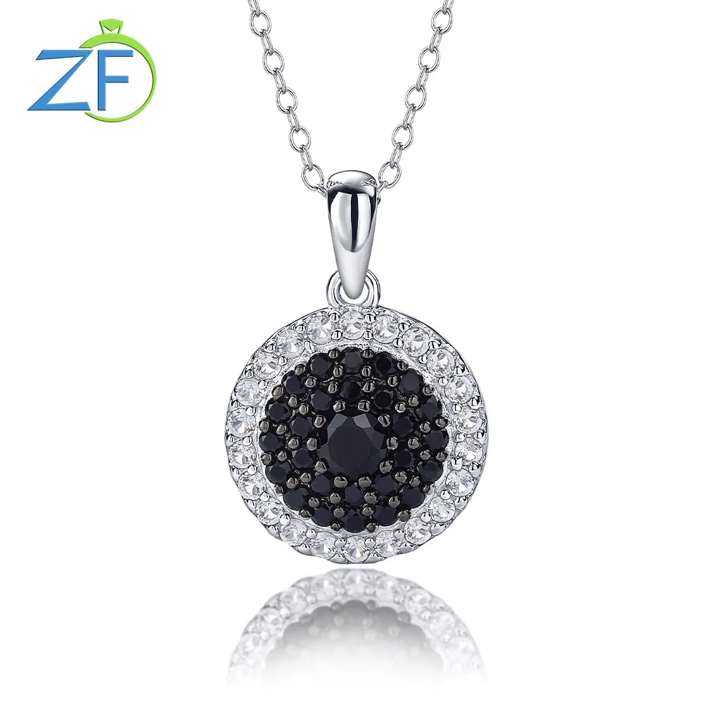 

GZ ZONGFA Genuine 925 Sterling Silver New In Chain Pendant For Women Natural Black Spinel Sparkling Mixed Gems Fine Jewelry