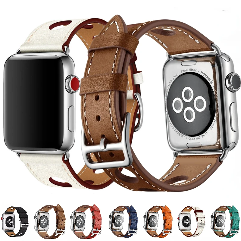 Leather Band for Apple Watch Ultra 49mm 10 9 8 7 46mm 45mm 41mm Soft Three-hole Waterproof Strap Series 6 5 4 SE 44mm 40mm 42mm