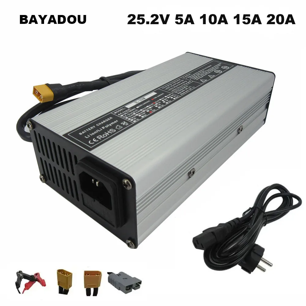 25.2V 10A 20A Lithium Fast Charger 6S 21.6V 22.2V 5A 15A Li-ion 100AH Energy Storage RV Battery Chargers XT60 Connector