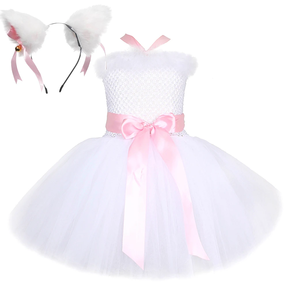 

White Fox Tutu Dress for Girls Christmas Halloween Costumes for Kids Girl Birthday Party Outfit Children Animal Princess Dresses