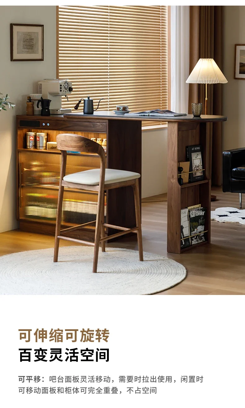 

Black walnut telescopic bar cabinet, rock slab island partition cabinet living room balcony storage cabinet dining side cabinet