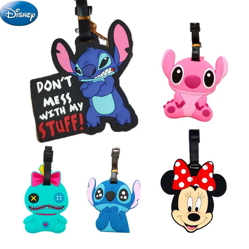 Disney Lilo & Stitch Anime Figures Luggage Tags Cartoon Suitcase Soft Glue Tag Travel Accessories Bag Pendant Christmats Gifts