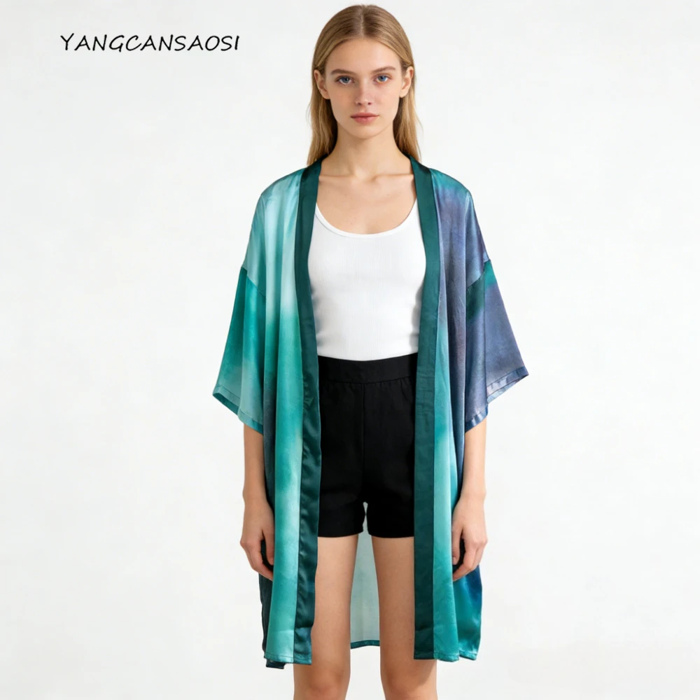 

Куртка из 100% натурального шелка тутового шелка, женская атласная солнцезащитная куртка SangBo, повседневный топ с v-образным вырезом и окраской, новинка весны/лета 2026 г.